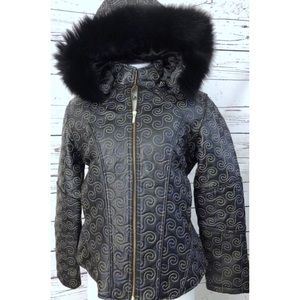 Chebella Black Leather Faux Fur Hood Jacket